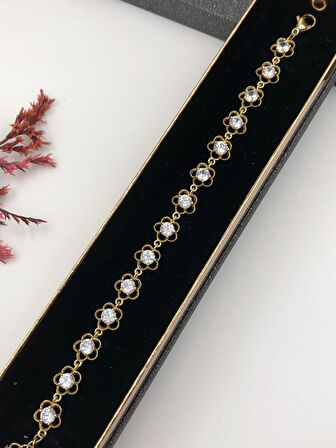 Her Kombine Uygun! Xuping Taşlı Altın Renk Kadın Bileklik 14 K Gold Renk 17+2 Cm kutulu Renk Atmaz