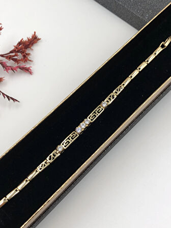 Her Kombine Uygun! Xuping Taşlı Altın Renk Kadın Bileklik 14 K Gold Renk 17Cm kutulu Renk Atmaz