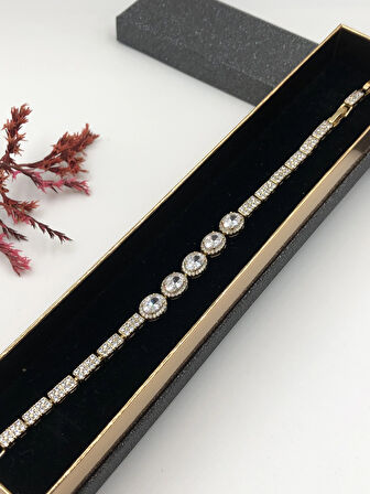 Her Kombine Uygun! Xuping Taşlı Altın Renk Kadın Bileklik 14 K Gold Renk 20 Cm kutulu Renk Atmaz