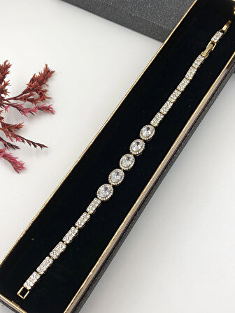 Her Kombine Uygun! Xuping Taşlı Altın Renk Kadın Bileklik 14 K Gold Renk 20 Cm kutulu Renk Atmaz