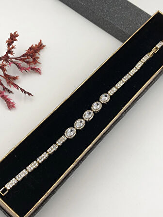 Her Kombine Uygun! Xuping Taşlı Altın Renk Kadın Bileklik 14 K Gold Renk 20 Cm kutulu Renk Atmaz