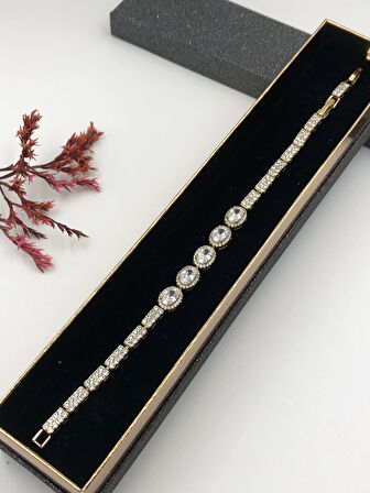 Her Kombine Uygun! Xuping Taşlı Altın Renk Kadın Bileklik 14 K Gold Renk 20 Cm kutulu Renk Atmaz
