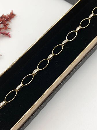 Her Kombine Uygun! Xuping Taşlı Altın Renk Kadın Bileklik 14 K Gold Renk 15-20 Cm kutulu Renk Atmaz