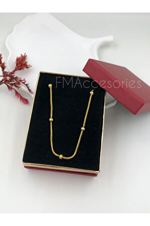 Çelik Kadın Kolye Paslanmaz Çelik 14k Gold Dorikalı Zincirli 45 cm Antialerjik HEDİYE KUTULU