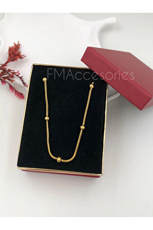 Çelik Kadın Kolye Paslanmaz Çelik 14k Gold Dorikalı Zincirli 45 cm Antialerjik HEDİYE KUTULU