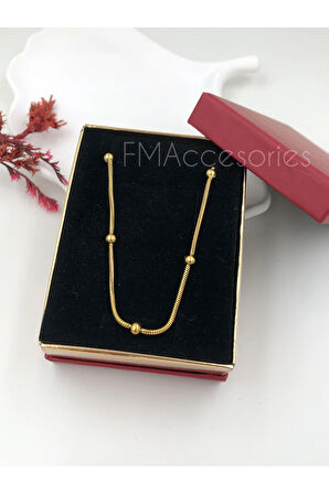 Çelik Kadın Kolye Paslanmaz Çelik 14k Gold Dorikalı Zincirli 45 cm Antialerjik HEDİYE KUTULU