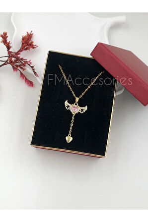 Çelik Kadın Kolye Paslanmaz 14k Gold 45 cm Sallanan Melek Kanadı Antialerjik HEDİYE KUTULU