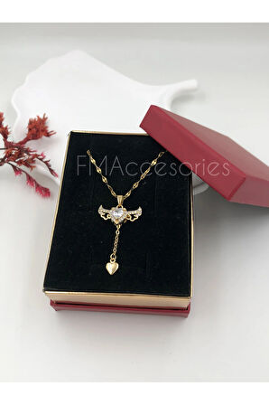 Çelik Kadın Kolye Paslanmaz 14k Gold 45 cm Sallanan Melek Kanadı Antialerjik HEDİYE KUTULU