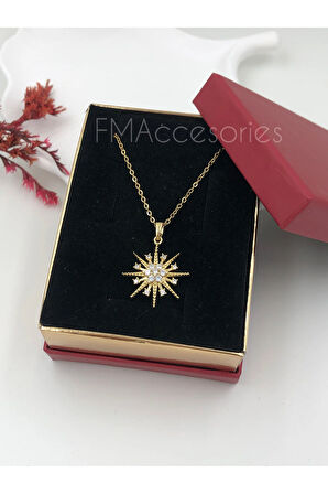 Çelik Kadın Kolye Paslanmaz Çelik 14k Gold Kadın 45 cm Kolye Kar tanesi HEDİYE KUTULU