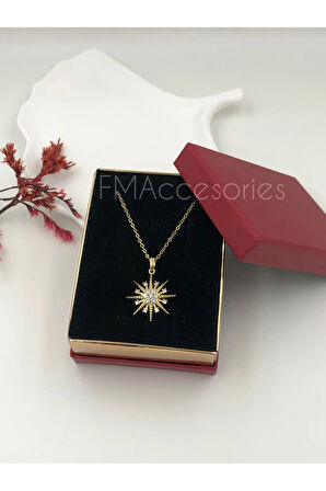 Çelik Kadın Kolye Paslanmaz Çelik 14k Gold Kadın 45 cm Kolye Kar tanesi HEDİYE KUTULU