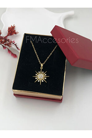 Çelik Kadın Kolye Paslanmaz Çelik 14k Gold Kadın 45 cm Kolye Kar tanesi HEDİYE KUTULU