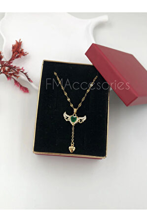 Çelik Kadın Kolye Paslanmaz 14k Gold 45 cm Sallanan Melek Kanadı Antialerjik HEDİYE KUTULU