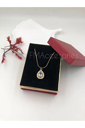 Çelik Kadın Kolye Paslanmaz 14k Gold 45 cm Baget Taşlı Çelik Antialerjik HEDİYE KUTULU