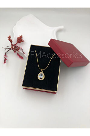 Çelik Kadın Kolye Paslanmaz 14k Gold 45 cm Baget Taşlı Çelik Antialerjik HEDİYE KUTULU