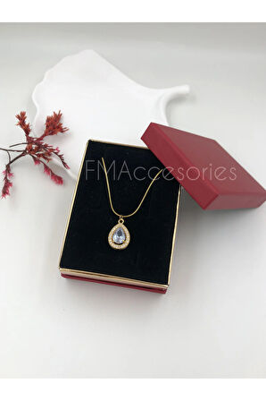 Çelik Kadın Kolye Paslanmaz 14k Gold 45 cm Baget Taşlı Çelik Antialerjik HEDİYE KUTULU