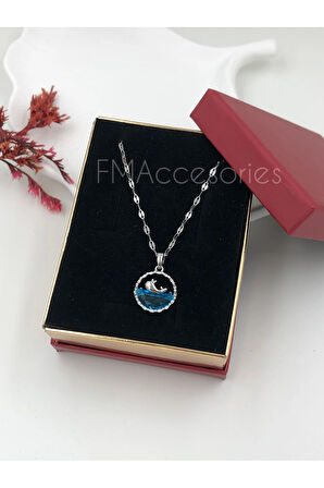 Çelik Kadın Kolye Paslanmaz Gümüş Renk Yunuslu 45 cm Antialerjik HEDİYE KUTULU