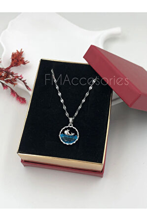 Çelik Kadın Kolye Paslanmaz Gümüş Renk Yunuslu 45 cm Antialerjik HEDİYE KUTULU