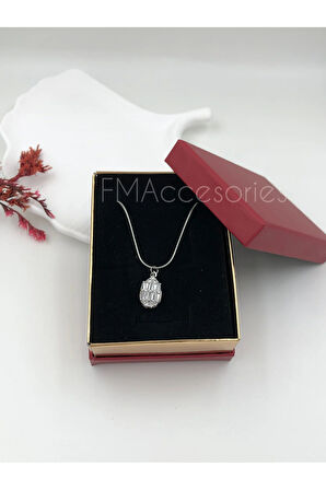 Çelik Kadın Kolye Paslanmaz Gümüş Renk Baget Taşlı 45 cm Antialerjik HEDİYE KUTULU