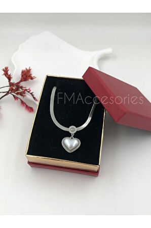 Çelik Kadın Kolye Paslanmaz Gümüş Renk İtalyan Zincirli Kalpli 45 cm Antialerjik HEDİYE KUTULU