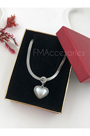 Çelik Kadın Kolye Paslanmaz Gümüş Renk İtalyan Zincirli Kalpli 45 cm Antialerjik HEDİYE KUTULU