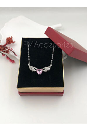 Çelik Kadın Kolye Paslanmaz Gümüş Renk Melek Kanadı 45 cm Antialerjik HEDİYE KUTULU