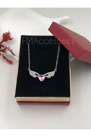 Çelik Kadın Kolye Paslanmaz Gümüş Renk Melek Kanadı 45 cm Antialerjik HEDİYE KUTULU