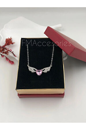 Çelik Kadın Kolye Paslanmaz Gümüş Renk Melek Kanadı 45 cm Antialerjik HEDİYE KUTULU