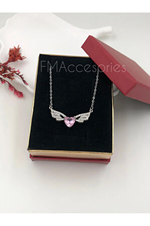 Çelik Kadın Kolye Paslanmaz Gümüş Renk Melek Kanadı 45 cm Antialerjik HEDİYE KUTULU