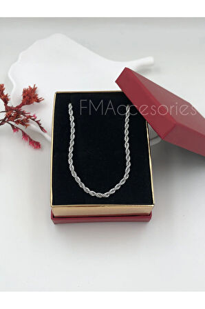 Çelik Kadın Kolye Paslanmaz Gümüş Renk Taşlı 45 cm Antialerjik HEDİYE KUTULU