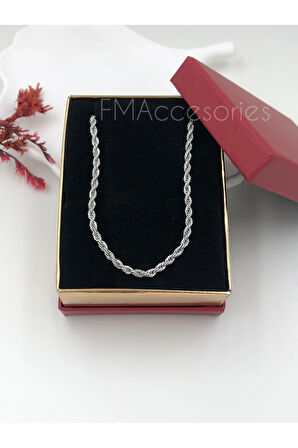 Çelik Kadın Kolye Paslanmaz Gümüş Renk Taşlı 45 cm Antialerjik HEDİYE KUTULU