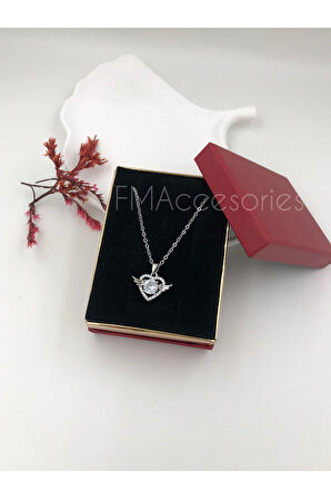 Çelik Kadın Kolye Paslanmaz Gümüş Renk Melek Kanadı 45 cm Antialerjik HEDİYE KUTULU