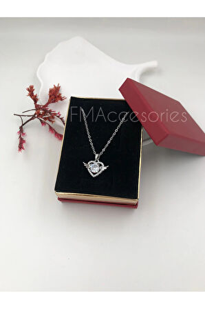 Çelik Kadın Kolye Paslanmaz Gümüş Renk Melek Kanadı 45 cm Antialerjik HEDİYE KUTULU