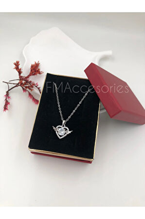 Çelik Kadın Kolye Paslanmaz Gümüş Renk Melek Kanadı 45 cm Antialerjik HEDİYE KUTULU