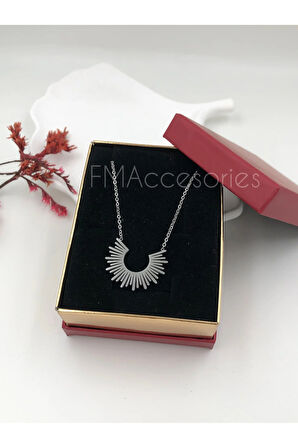 Çelik Kadın Kolye Paslanmaz Gümüş Renk 45 cm Antialerjik HEDİYE KUTULU