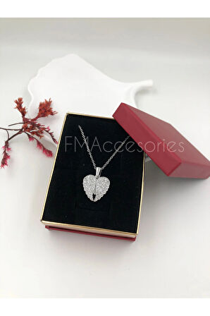 Çelik Kadın Kolye Paslanmaz Gümüş Renk Melek Kanadı 45 cm Antialerjik HEDİYE KUTULU