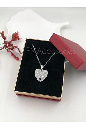 Çelik Kadın Kolye Paslanmaz Gümüş Renk Melek Kanadı 45 cm Antialerjik HEDİYE KUTULU