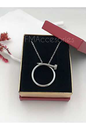 Çelik Kadın Kolye Paslanmaz Gümüş Renk Çivi 45 cm Antialerjik HEDİYE KUTULU