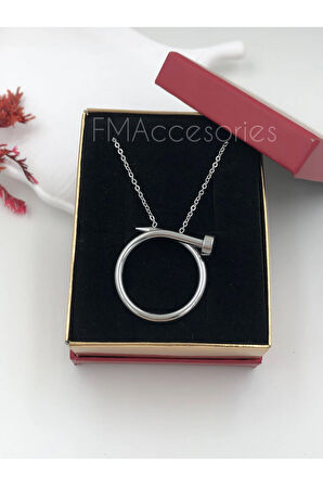 Çelik Kadın Kolye Paslanmaz Gümüş Renk Çivi 45 cm Antialerjik HEDİYE KUTULU