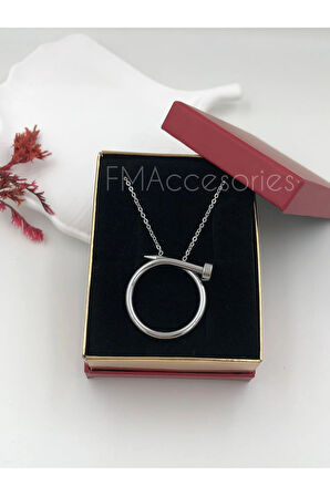 Çelik Kadın Kolye Paslanmaz Gümüş Renk Çivi 45 cm Antialerjik HEDİYE KUTULU