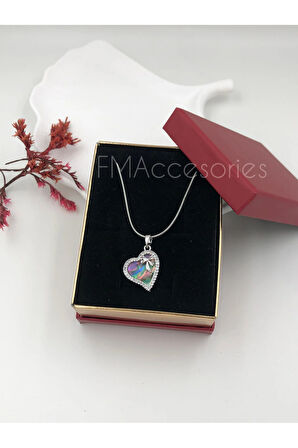 Çelik Kadın Kolye Paslanmaz Gümüş Renk Sedefli Kalpli 45 cm Antialerjik HEDİYE KUTULU