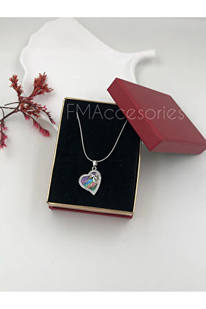 Çelik Kadın Kolye Paslanmaz Gümüş Renk Sedefli Kalpli 45 cm Antialerjik HEDİYE KUTULU