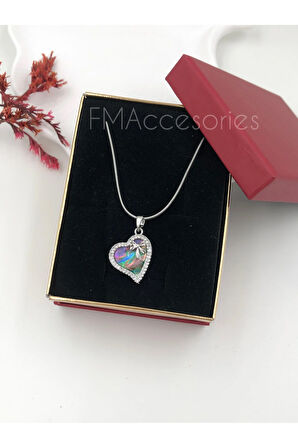 Çelik Kadın Kolye Paslanmaz Gümüş Renk Sedefli Kalpli 45 cm Antialerjik HEDİYE KUTULU