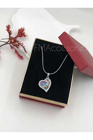 Çelik Kadın Kolye Paslanmaz Gümüş Renk Sedefli Kalpli 45 cm Antialerjik HEDİYE KUTULU