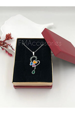 Çelik Kadın Kolye Paslanmaz Gümüş Renk Kalpli 45 cm Antialerjik HEDİYE KUTULU