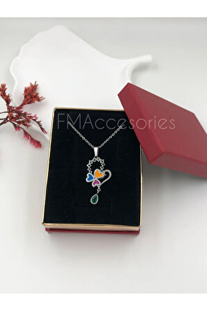 Çelik Kadın Kolye Paslanmaz Gümüş Renk Kalpli 45 cm Antialerjik HEDİYE KUTULU