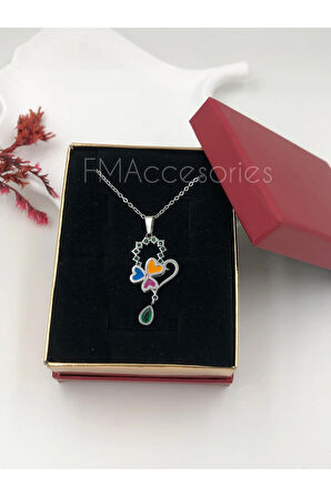 Çelik Kadın Kolye Paslanmaz Gümüş Renk Kalpli 45 cm Antialerjik HEDİYE KUTULU