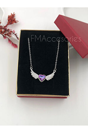 Çelik Kadın Kolye Paslanmaz Gümüş Renk Melek Kanadı 45 cm Antialerjik HEDİYE KUTULU