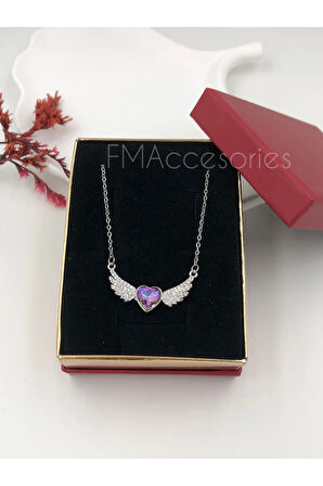 Çelik Kadın Kolye Paslanmaz Gümüş Renk Melek Kanadı 45 cm Antialerjik HEDİYE KUTULU