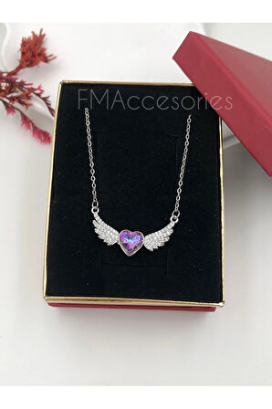 Çelik Kadın Kolye Paslanmaz Gümüş Renk Melek Kanadı 45 cm Antialerjik HEDİYE KUTULU