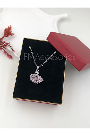 Çelik Kadın Kolye Paslanmaz Gümüş Renk Kuğulu Taşlı 45 cm Antialerjik HEDİYE KUTULU